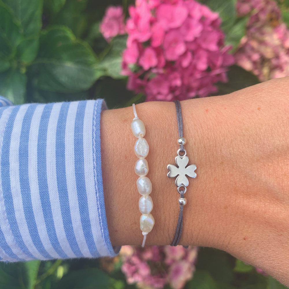 Kleeblatt Armband Silber - Grau Glücksbringer - SelfmadeJewelry