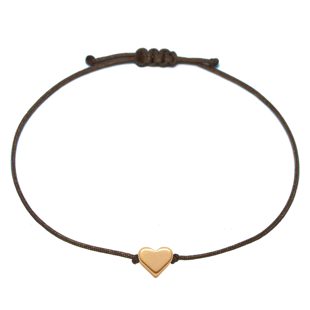 Herz Armband in Rosegold - Dunkelbraun Makrameeband - SelfmadeJewelry