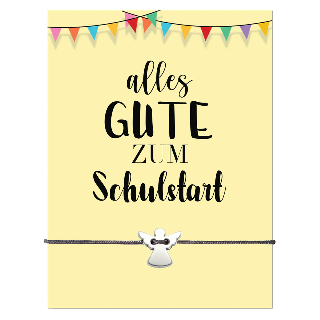 Geschenk Einschulung - Schutzengel Armband auf Karte zum Schulstart (Engel Silber - Grau)