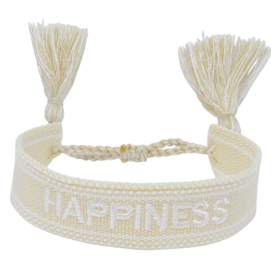 HAPPINESS Stoff Armband in Beige, Web und gewebtes Design