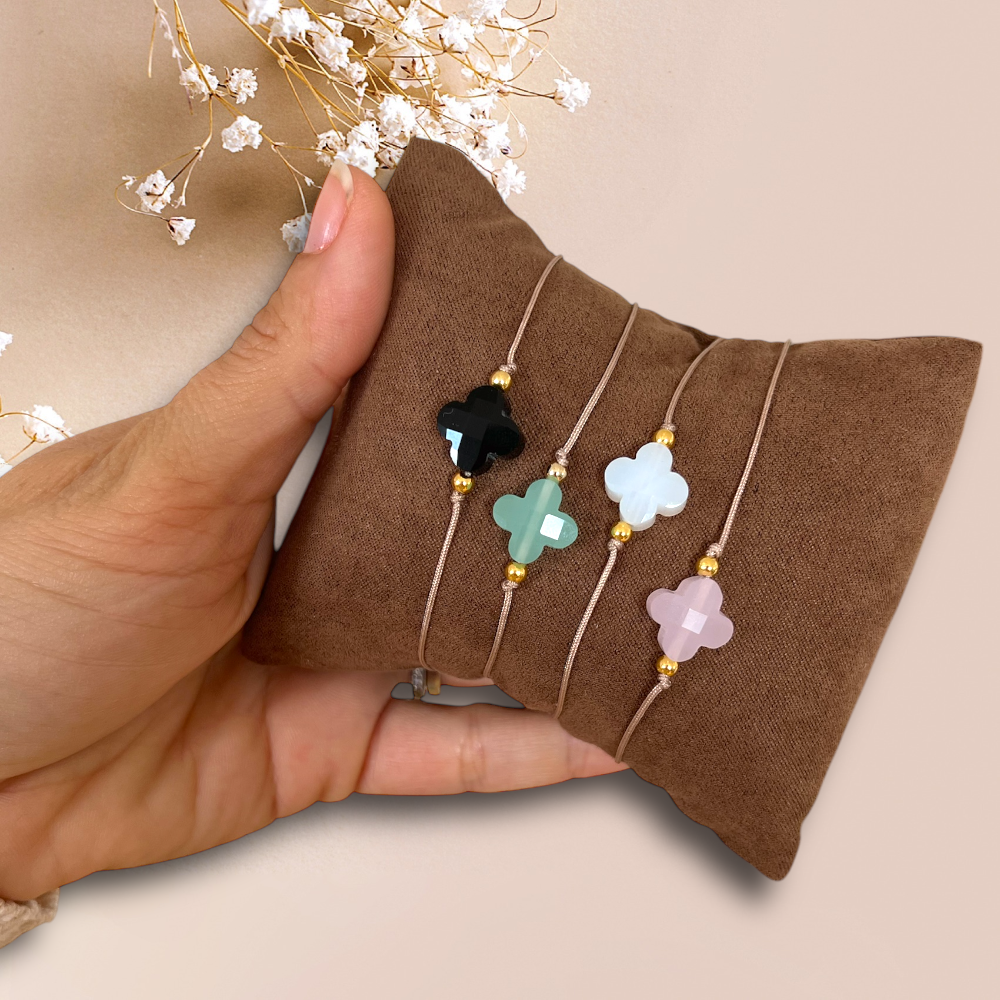 Glücksklee Armband - Facettenperle Schwarz - Gold