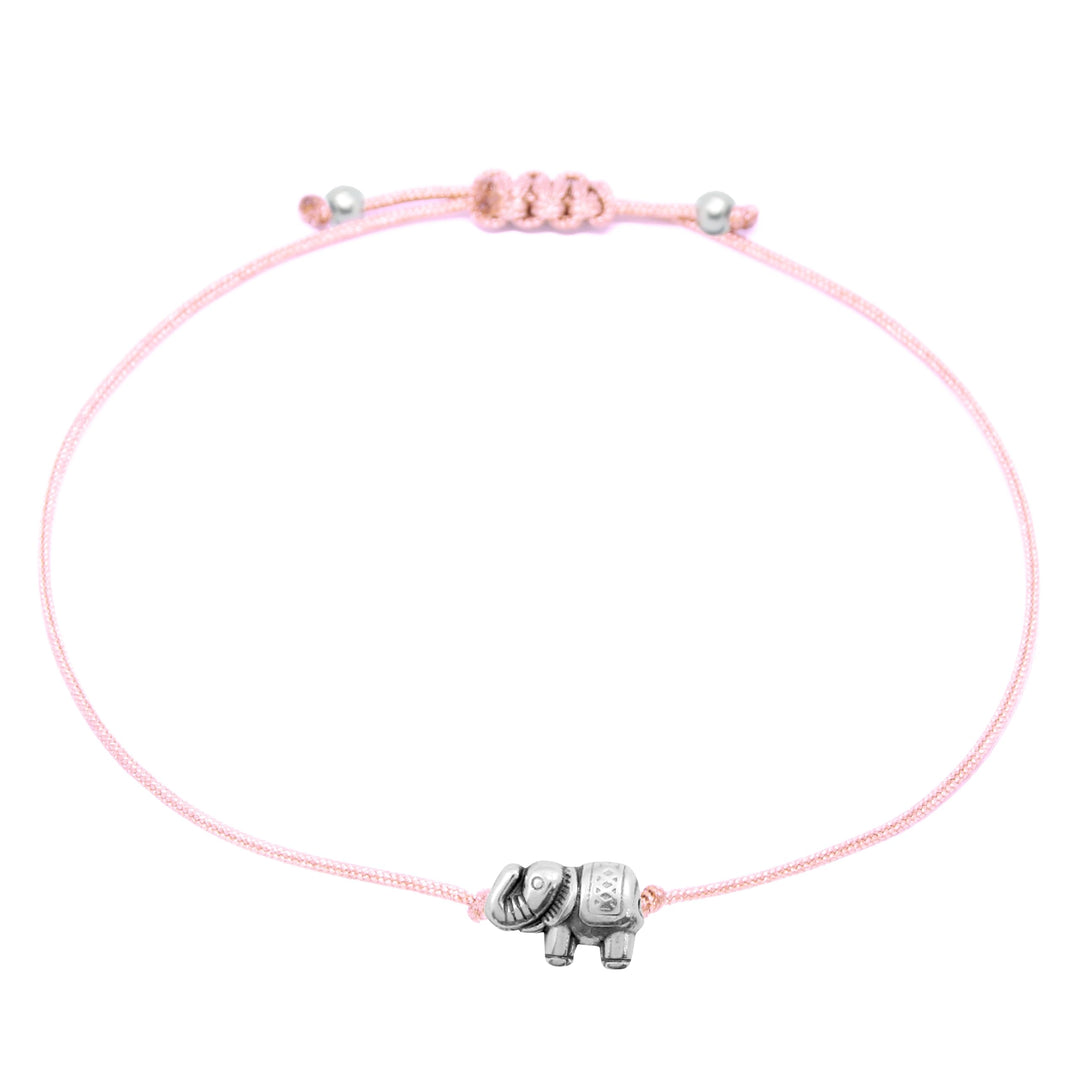 Armband Elefant Silber - Rosa Makramee Armbändchen - SelfmadeJewelry
