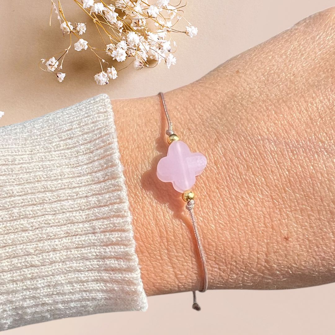 Glücksklee Armband - Facettenperle Rosa - Gold