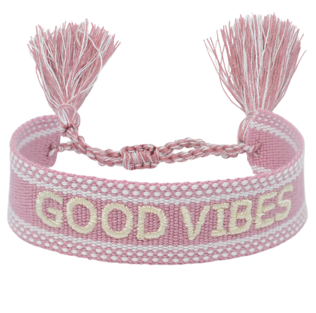 Stoff Armband GOOD VIBES Armband in Pink - Gewebtes Freundschaftsarmband