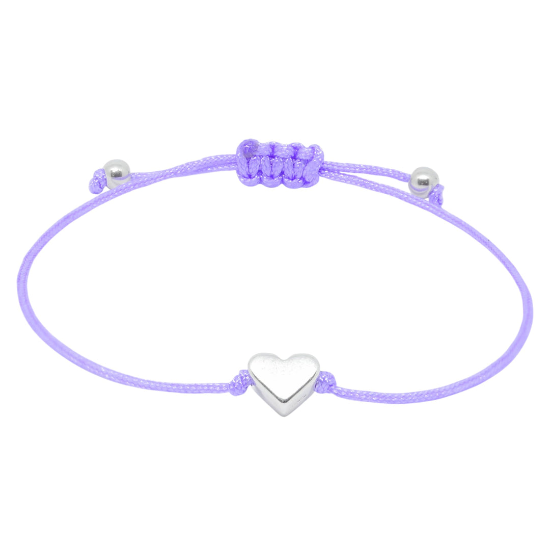 Herz Armband Silber Handmade Makramee Armbändchen mit Herzchen Silber - Lila