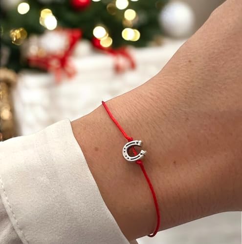 Hufeisen Armband Glücksbringer Armbändchen für Frauen & Mädchen Silber - Rot
