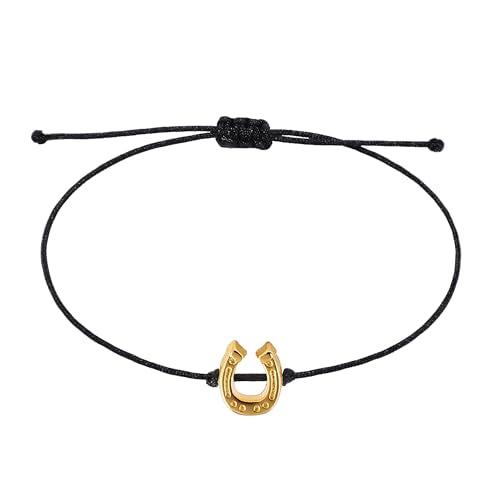 Hufeisen Armband Damen Gold - Schwarz (größenverstellbar bis 21cm)