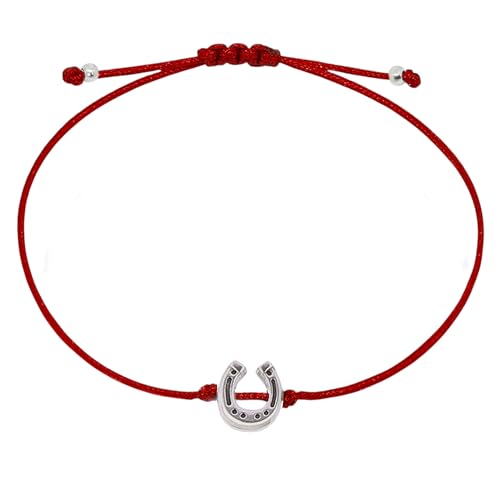 Hufeisen Armband Glücksbringer Armbändchen für Frauen & Mädchen Silber - Rot