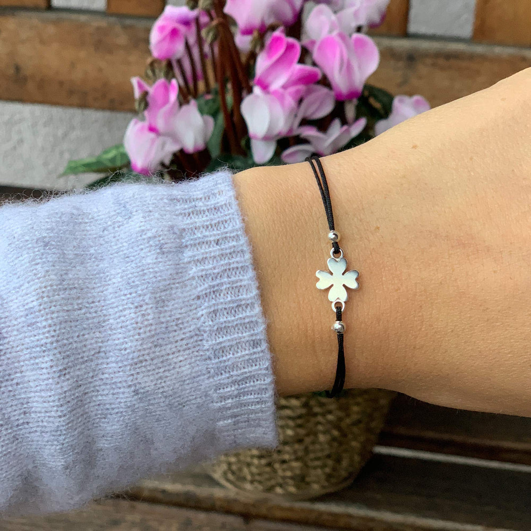 Glücksarmband Kleeblatt Silber - Schwarz - SelfmadeJewelry