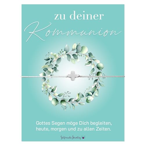 Kreuz Armband Silber - Weiß, Erstkommuniongeschenk inkl. Karte zur Kommunion