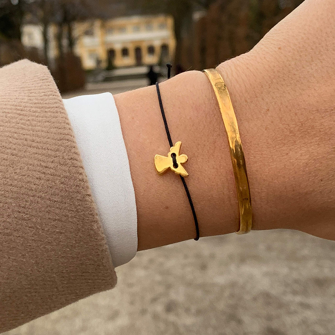 Selfmade Jewelry Armband Damen Gold Schutzengel Größenverstellbares Armkettchen mit Engelchen Handgemacht Inkl. Geschenkverpackung (Gold - Schwarz) - SelfmadeJewelry