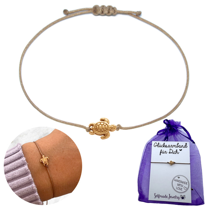 Glücksarmband Schildkröte Roségold – Makramee Armband in Braun | Handmade - SelfmadeJewelry