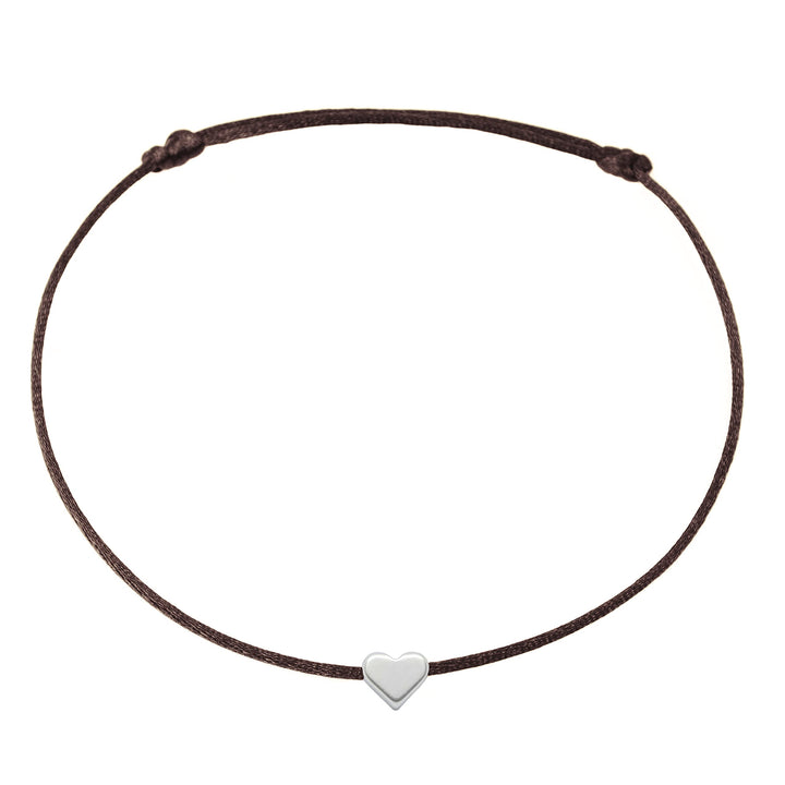 Herz Fußkettchen Silber - Dunkelbraun Satinband