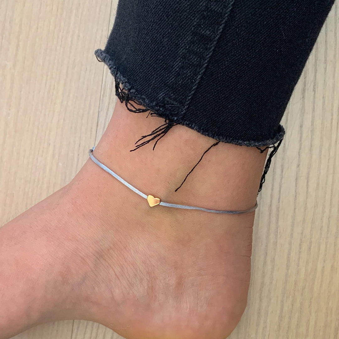 Herz Fußkette Roségold - Grau Satin