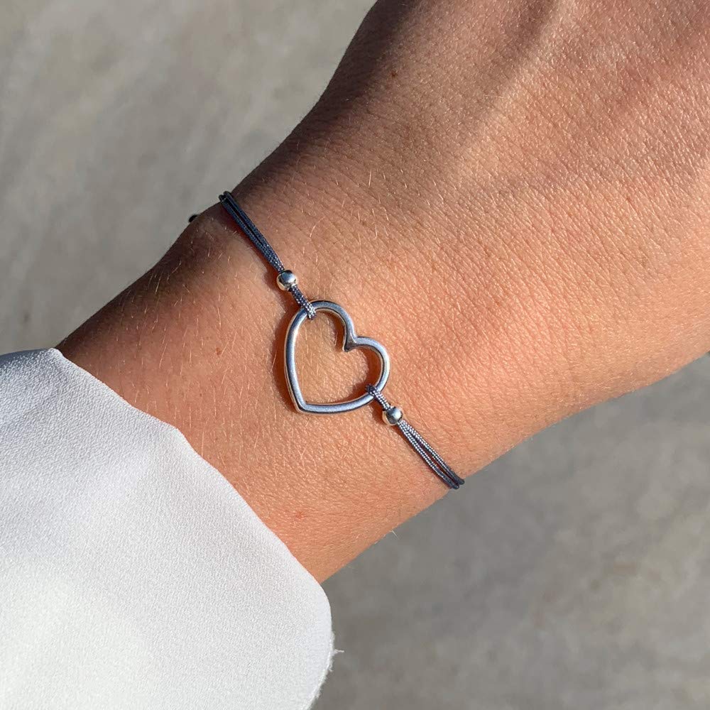 Herz Armbändchen Silber - Grau Größenverstellbar - SelfmadeJewelry