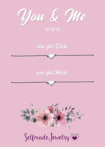 You & Me Set Herz Armband Silber - Grau 2er Set - SelfmadeJewelry