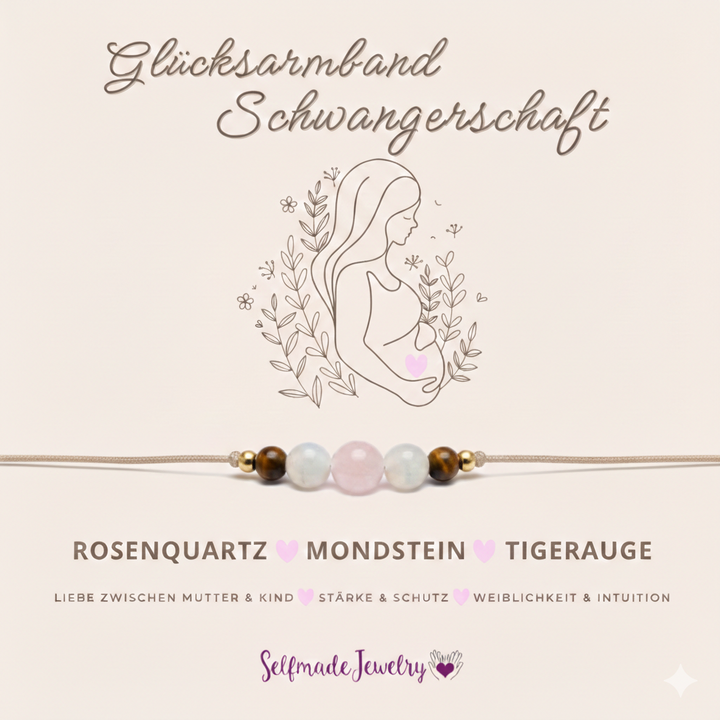 Glücksarmband Schwangerschaft – Rosenquarz, Mondstein & Tigerauge | Handmade