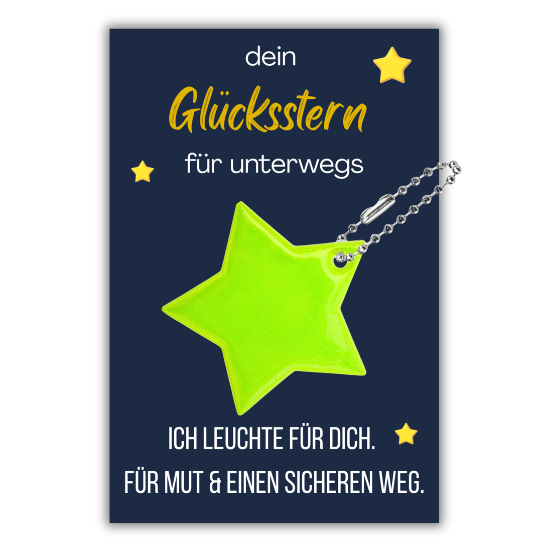 Geschenk zur Einschulung – Karte mit Reflektor Stern Glücksbringer | Kleinigkeit für Schultüte & Schulanfang