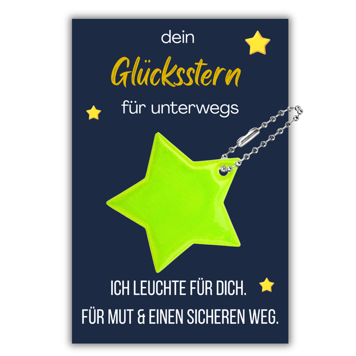 Geschenk zur Einschulung – Karte mit Reflektor Stern Glücksbringer | Kleinigkeit für Schultüte & Schulanfang