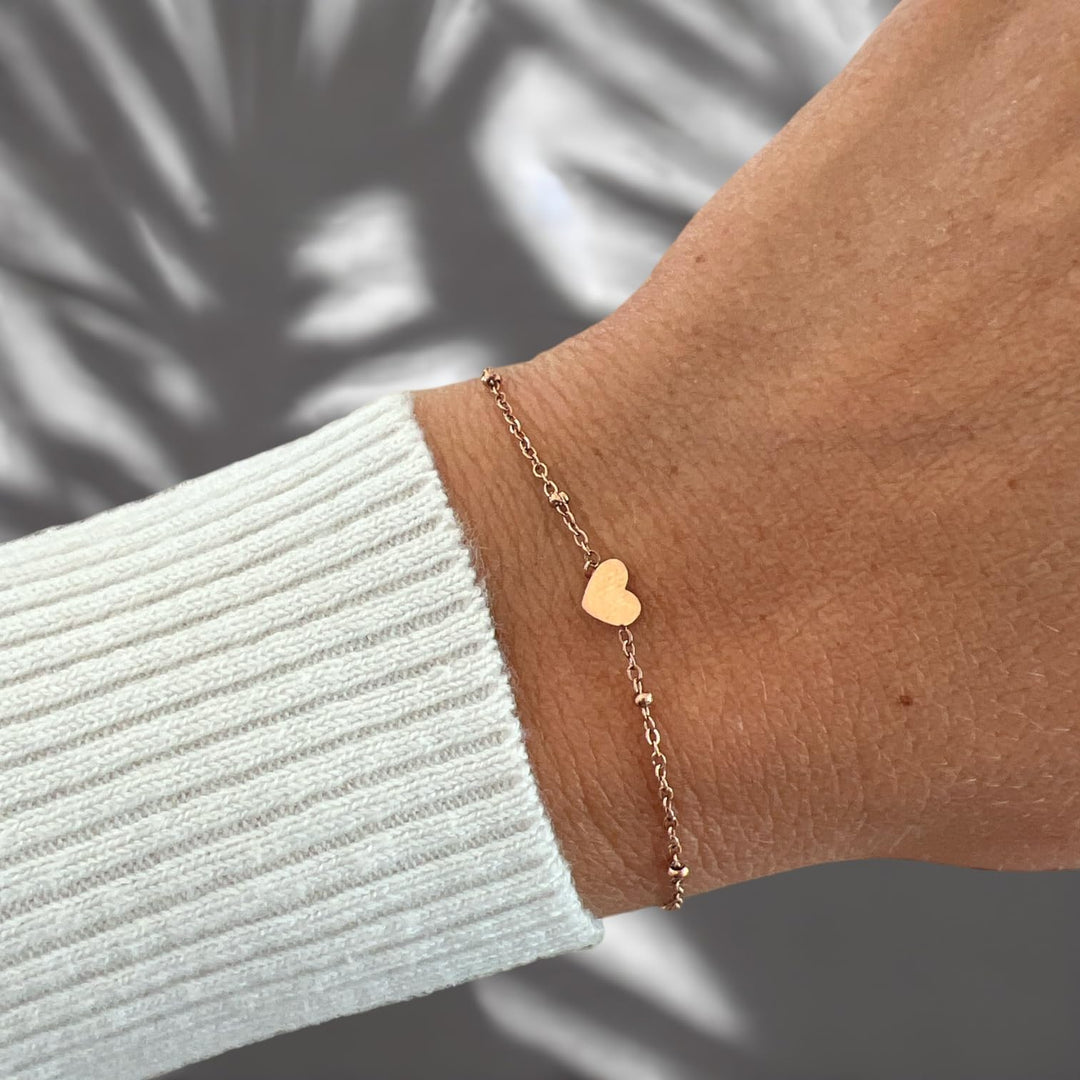Selfmade Jewelry Armkettchen Herz Damen Rosegold Stainless Steel Edelstahl Armschmuck mit Herzchen Filigran Zart Inkl. Schmuckbox (Rosegold)