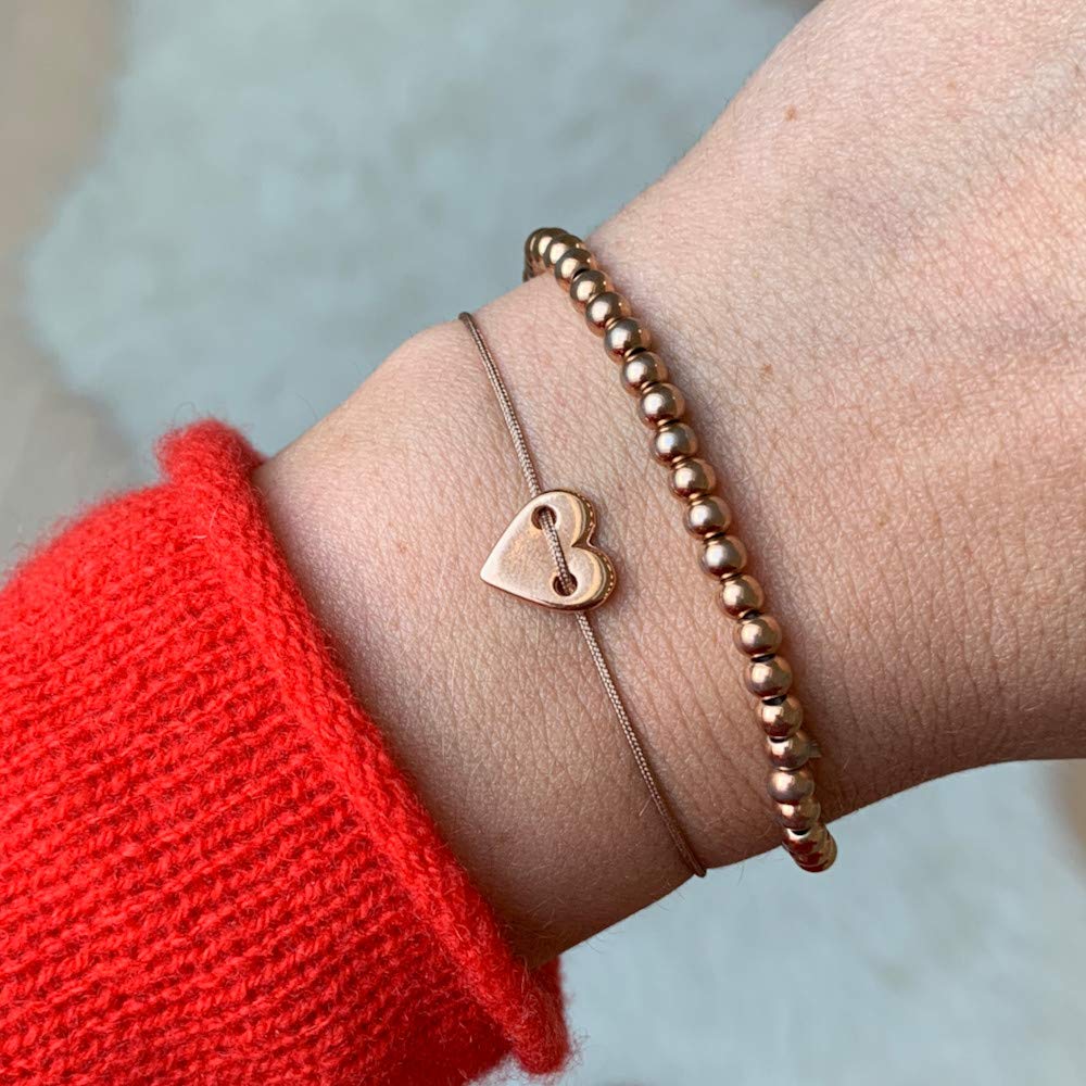Herz Armband Roségold - Braun / Makramee Armbändchen - SelfmadeJewelry