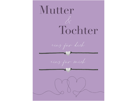 Mutter-Tochter-Karte mit Herz-Armbändern in Silber und Schwarz